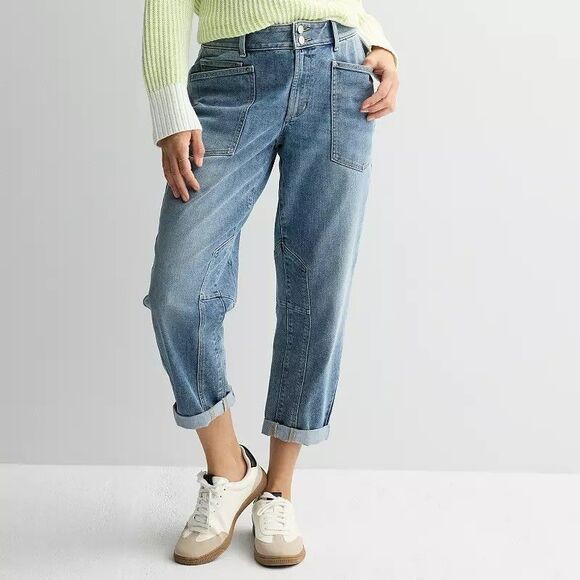 Sonoma Utility Jeans Womens 6 Blue Medium Wash Patch Pockets Stretch NEW - Picture 1 of 10